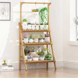 Living and Home 3 Shelf Ladder Bookshelf with Hanging Rod - Size: 140 x 70 x 50 cm - Brown - Wilko - thumbnail 7