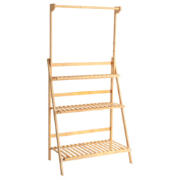 Living and Home 3 Shelf Ladder Bookshelf with Hanging Rod - Size: 140 x 70 x 50 cm - Brown - Wilko - thumbnail 3