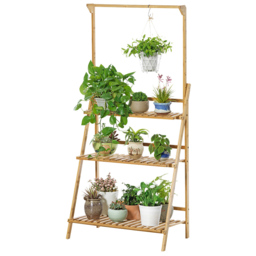 Living and Home 3 Shelf Ladder Bookshelf with Hanging Rod - Size: 140 x 70 x 50 cm - Brown - Wilko - thumbnail 4