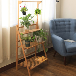 Living and Home 3 Shelf Ladder Bookshelf with Hanging Rod - Size: 140 x 70 x 50 cm - Brown - Wilko - thumbnail 6