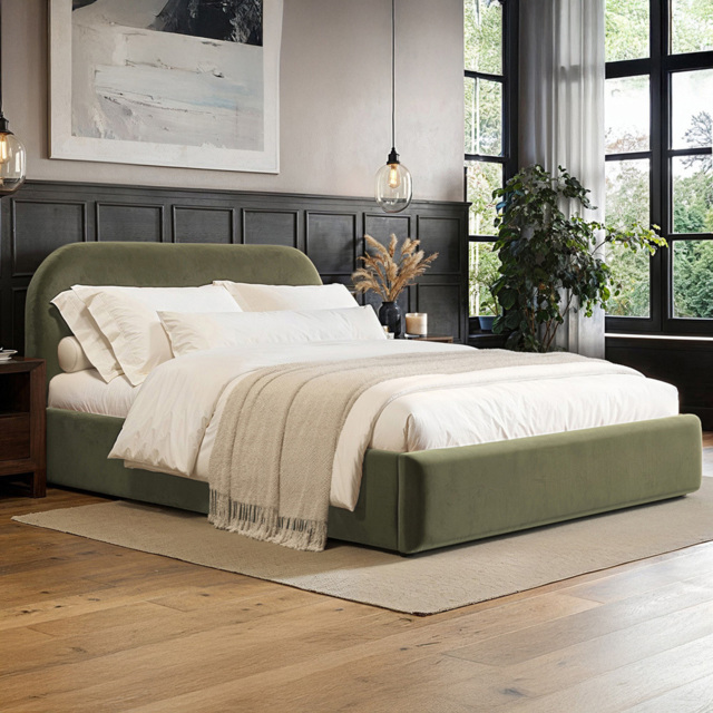 Flair Alba Double Khaki Velvet Ottoman Bed - Green - Wilko - image 1