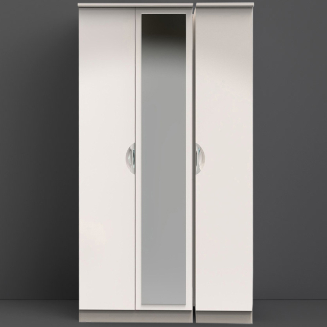 Crowndale Camden Ready Assembled 3 Door Kashmir Gloss Mirrored Wardrobe - Cream - Wilko - image 1