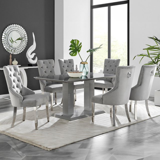 Furniturebox Molini Kensington 6 Seater Dining Set Grey Gloss and Chrome - Wilko - image 1