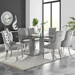 Furniturebox Molini Kensington 6 Seater Dining Set Grey Gloss and Chrome - Wilko - thumbnail 1