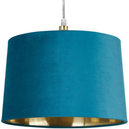 Lighting Collection Posner Teal Velvet Tapered Drum Lamp Shade 30cm - Size: 12.3 x 31.5 x 31.5cm - Teal and Gold - Wilko