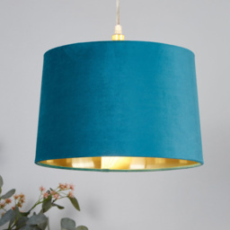 Lighting Collection Posner Teal Velvet Tapered Drum Lamp Shade 30cm - Size: 12.3 x 31.5 x 31.5cm - Teal and Gold - Wilko - thumbnail 3