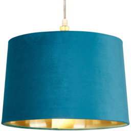 Lighting Collection Posner Teal Velvet Tapered Drum Lamp Shade 30cm - Size: 12.3 x 31.5 x 31.5cm - Teal and Gold - Wilko - thumbnail 4