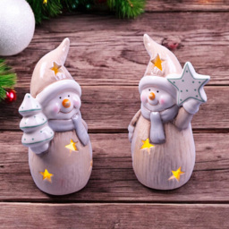 St Helens LED Ceramic Snowman Ornament Set of 2 - Size: 160 x 95 x 70cm - White - Wilko - thumbnail 3