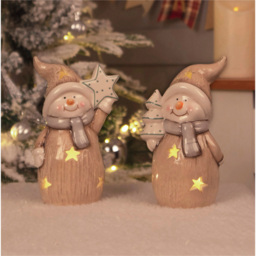 St Helens LED Ceramic Snowman Ornament Set of 2 - Size: 160 x 95 x 70cm - White - Wilko - thumbnail 4