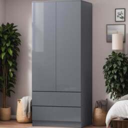 FWStyle Stora 2 Door 2 Drawer Grey Gloss Wardrobe - Size: 2 Door, 2 Drawer - Wilko - thumbnail 1