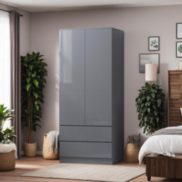 FWStyle Stora 2 Door 2 Drawer Grey Gloss Wardrobe - Size: 2 Door, 2 Drawer - Wilko - thumbnail 5