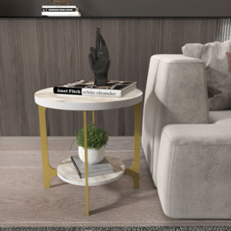 Decorotika Versy White Marble Effect and Gold Round End Table - Size: 41.6 x 50 x 50cm - Multi - Wilko - thumbnail 6