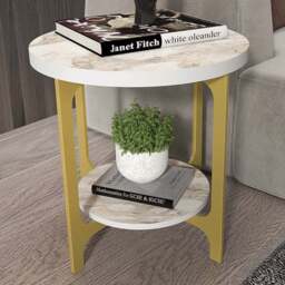 Decorotika Versy White Marble Effect and Gold Round End Table - Size: 41.6 x 50 x 50cm - Multi - Wilko