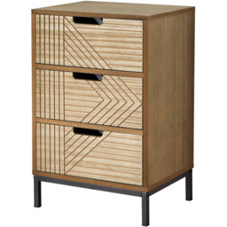 Home Source Mundesley 3 Drawer Geometric Wooden Bedside Table - Brown - Wilko - thumbnail 3