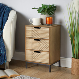 Home Source Mundesley 3 Drawer Geometric Wooden Bedside Table - Brown - Wilko - thumbnail 7