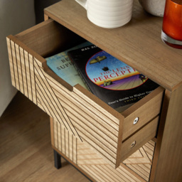Home Source Mundesley 3 Drawer Geometric Wooden Bedside Table - Brown - Wilko - thumbnail 5