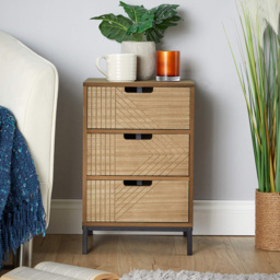 Home Source Mundesley 3 Drawer Geometric Wooden Bedside Table - Brown - Wilko - thumbnail 6