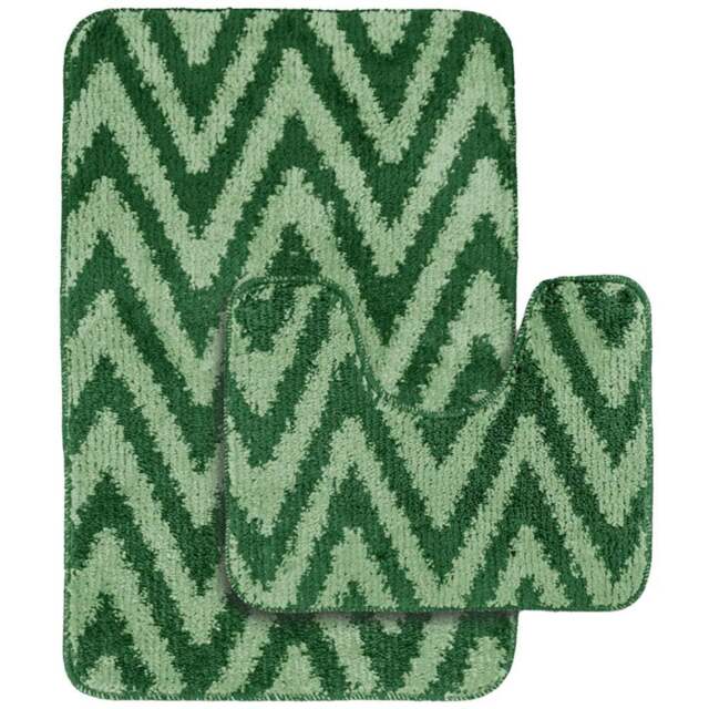 Velosso Chevron Stripe Emerald Bath Mat Set - Green - Wilko - image 1