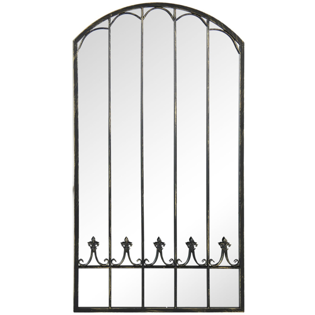 MirrorOutlet Summer View Metal Arched Ornate Window Garden Mirror 140 x 75cm - Size: 140 x 75 x 3cm - Black - Wilko - image 1