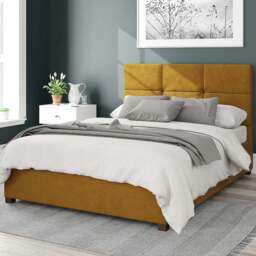 Aspire Caine Small Double Ochre Plush Velvet Ottoman Bed - Yellow - Aspire Beds - Wilko