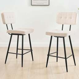 Furniturebox Boston Cream and Black Boucle Fabric Bar Stool Set of 2 - Size: 42 x 57 x 101cm - White - Wilko
