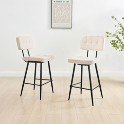 Furniturebox Boston Cream and Black Boucle Fabric Bar Stool Set of 2 - Size: 42 x 57 x 101cm - White - Wilko - thumbnail 7