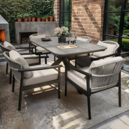 SOLACE+CO Eliza 6 Seater Dining Set - Grey + Brown - Wilko