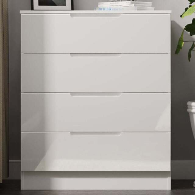 Crowndale Milan 4 Drawer White Gloss and White Chest of Drawers Ready Assembled - White Gloss & White - Wilko - image 1