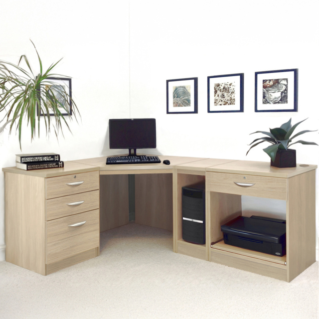 R White Cabinets 4 Drawer Corner Set-18 Computer Desk with Printer Shelf Brown - Size: 72.8 x 184 x 141.9cm - Wilko - image 1