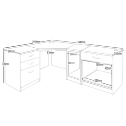 R White Cabinets 4 Drawer Corner Set-18 Computer Desk with Printer Shelf Brown - Size: 72.8 x 184 x 141.9cm - Wilko - thumbnail 5