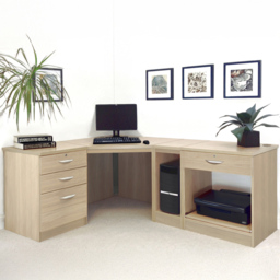 R White Cabinets 4 Drawer Corner Set-18 Computer Desk with Printer Shelf Brown - Size: 72.8 x 184 x 141.9cm - Wilko