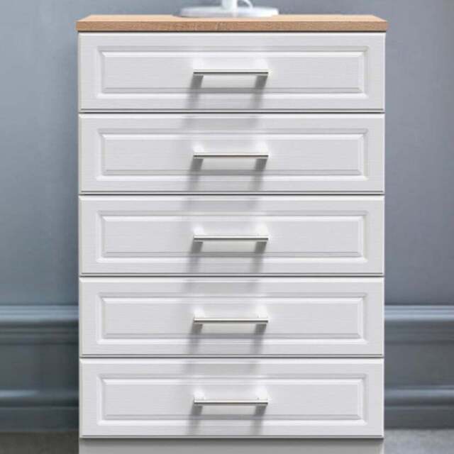 Crowndale Kent 5 Drawer White Ash and Modern Oak Chest of Drawers Ready Assembled - Wilko - image 1