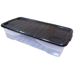 Samuel Alexander 42L Clear Under Bed Storage Box with Black Lid 2 Pack - Size: 80 x 18 x 39cm - White - Wilko - thumbnail 4