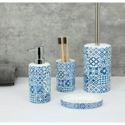 Santorini White and Blue Soap Dispenser - Size: 7 x 18 x 7cm - Wilko - thumbnail 3