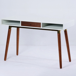 Flair Edelweiss Single Drawer 2 Shelve Desk Walnut and White with Brass Accents - Size: 120 x 50 x 77cm - Multi - Wilko - thumbnail 3
