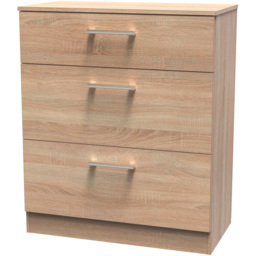 Crowndale Devon 3 Drawer Bardolino Oak Deep Chest of Drawers - Brown - Wilko - thumbnail 3