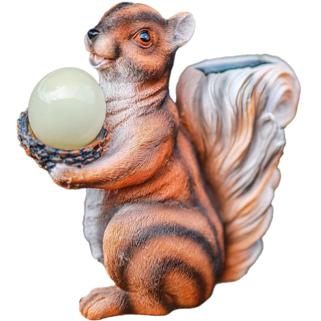 Marco Paul Squirrel Holding a Light Up Solar Acorn Garden Ornament - Size: 27 x 20 x 10cm - Brown - Wilko - image 1
