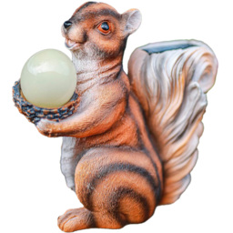 Marco Paul Squirrel Holding a Light Up Solar Acorn Garden Ornament - Size: 27 x 20 x 10cm - Brown - Wilko