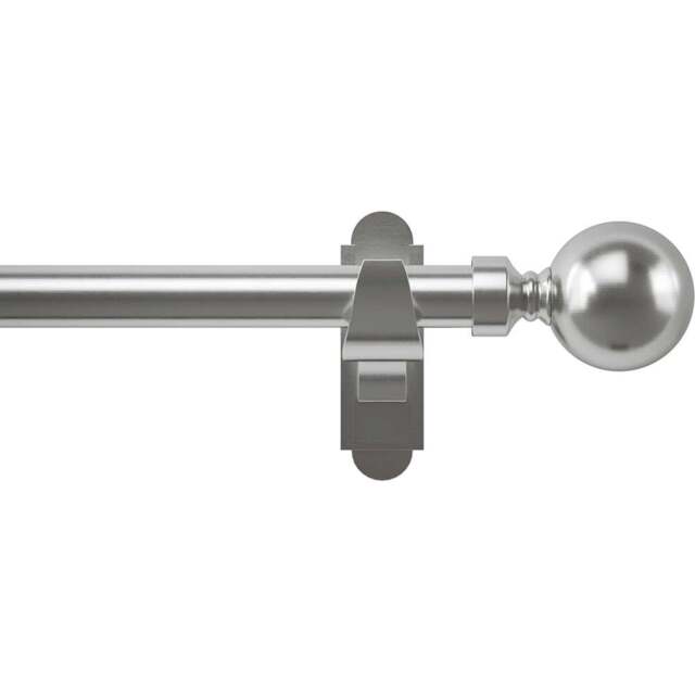 Rothley 71-120cm Brushed Stainless Extendable Solid Orb Finials Curtain Pole - Silver - Wilko - image 1