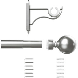 Rothley 71-120cm Brushed Stainless Extendable Solid Orb Finials Curtain Pole - Silver - Wilko - thumbnail 4