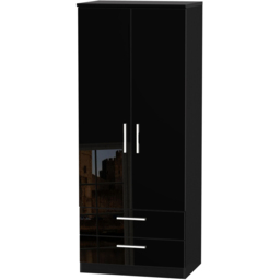 Crowndale Knightsbridge 2 Door 2 Drawer Black Gloss and Black Wardrobe Ready Assembled - Size: 2 Door, 2 Drawer - Black Gloss & Black - Wilko - thumbnail 3