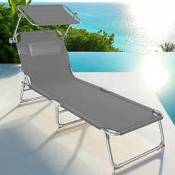 tectake Grey Chloa Foldable Sun Lounger - Size: 65 x 68 x 190cm - Wilko