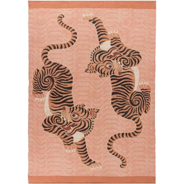 furn. Coral Tibetan Tiger Washable Outdoor Rug 120 x 170cm - Pink - Wilko - image 1