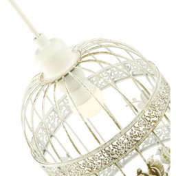 Happy Homewares Brushed Cream and Gold Birdcage 3D Flowers and Birds Shabby Chic Pendant Shade - Size: 23 x 20 x 20cm - Wilko - thumbnail 6