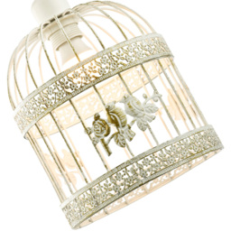 Happy Homewares Brushed Cream and Gold Birdcage 3D Flowers and Birds Shabby Chic Pendant Shade - Size: 23 x 20 x 20cm - Wilko - thumbnail 5