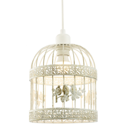 Happy Homewares Brushed Cream and Gold Birdcage 3D Flowers and Birds Shabby Chic Pendant Shade - Size: 23 x 20 x 20cm - Wilko - thumbnail 4