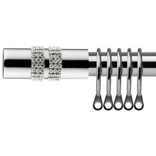 New Edge Blinds 120-210cm Extendable Chrome Sparkle Metal Curtain Pole - Size: 120 - 210cm - Silver - Wilko - image 1