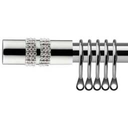 New Edge Blinds 120-210cm Extendable Chrome Sparkle Metal Curtain Pole - Size: 120 - 210cm - Silver - Wilko - thumbnail 1