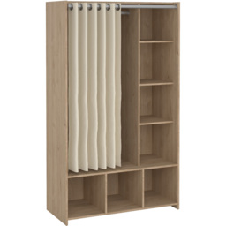 Florence Uppsala 7 Shelf Jackson Hickory Oak Open Wardrobe with Beige Textile Curtain - Size: Doorless - Brown - Furniture To Go - Wilko - thumbnail 3