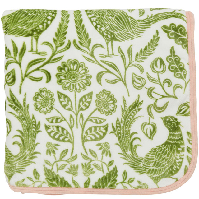 Helena Springfield Green and Pink Pheasant Fleece Throw 140 x 180cm - Size: 180 x 140 x 1cm - Green / Pink - Wilko - image 1